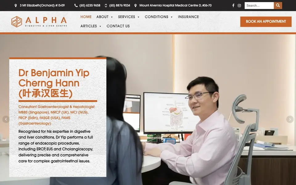 Alpha Digestive & Liver Centre website homepage, 4 Oct 2026