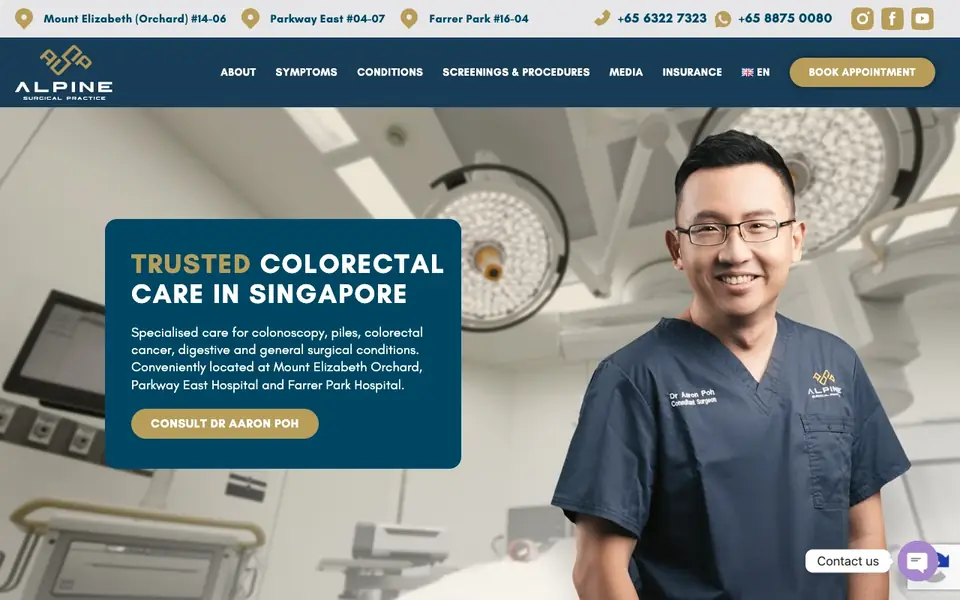 Alpine Surgical Practice website homepage, 4 Oct 2026