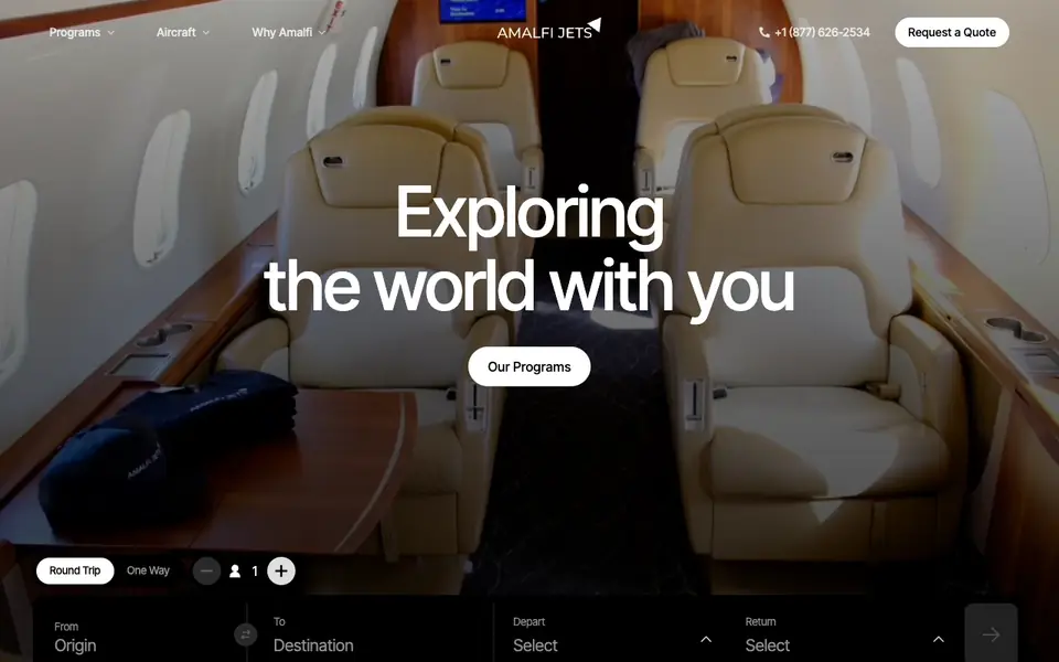 Amalfi Jets website homepage, 4 Oct 2026