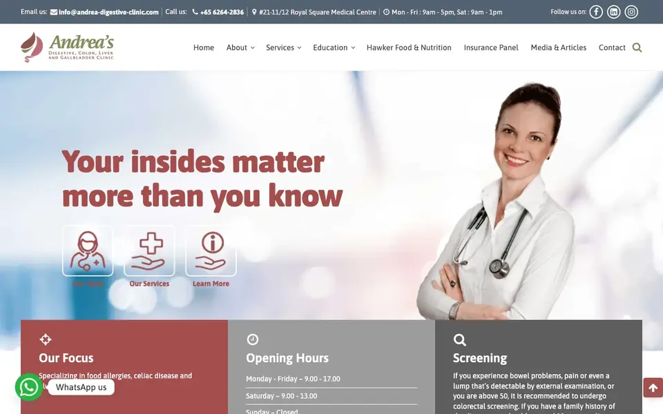 Andrea’s Digestive Clinic website homepage, 4 Oct 2026