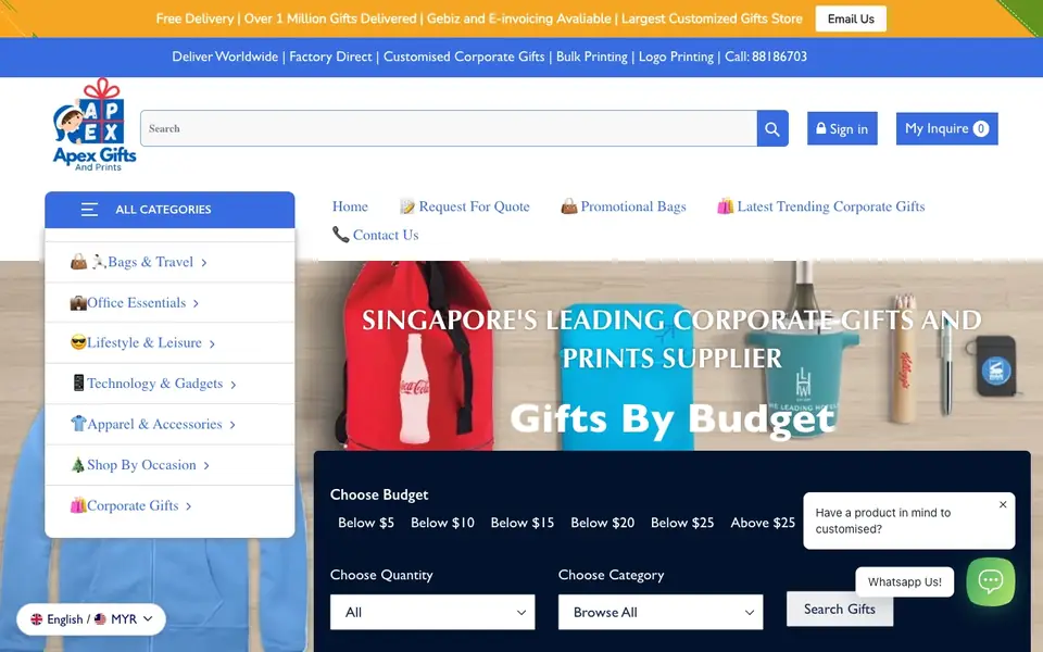 Apex Gifts and Prints website homepage, 4 Oct 2026