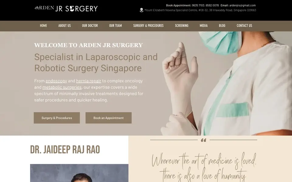 ARDEN-JR SURGERY PTE LTD website homepage, 4 Oct 2026