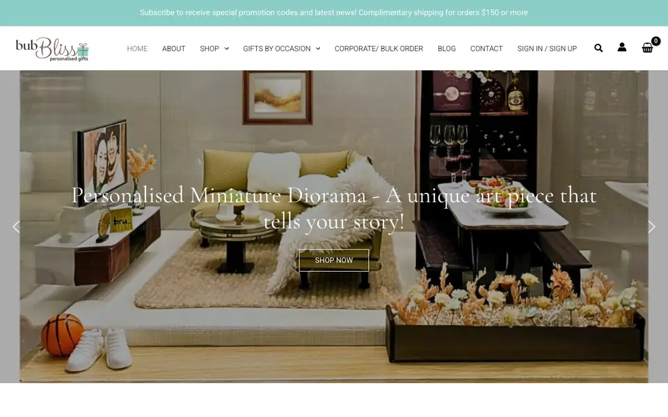 bubBliss Personalised Gifts website homepage, 4 Oct 2026