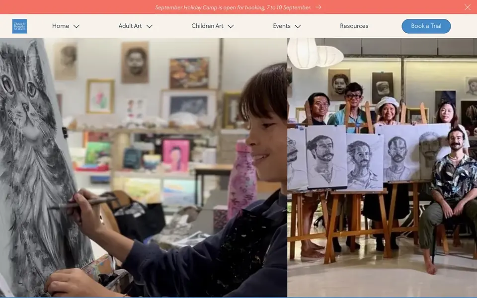 Chalk N Pencils Art Studio website homepage, 4 Oct 2026