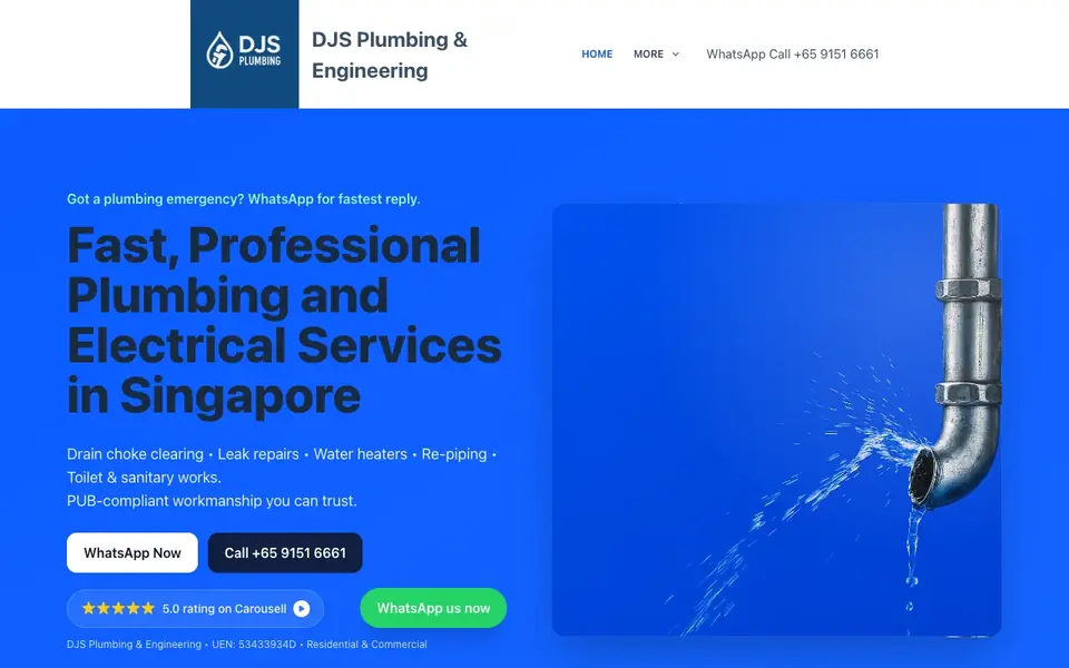 DJS Plumbing and Engineering website homepage, 4 Oct 2026