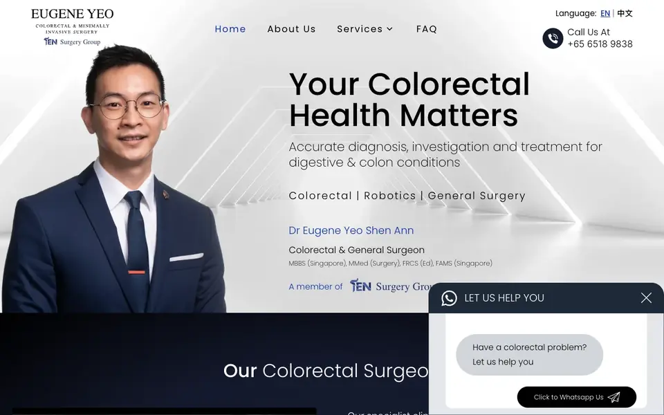 Eugene Yeo Colorectal & Minimally Invasive Surgery website homepage, 4 Oct 2026
