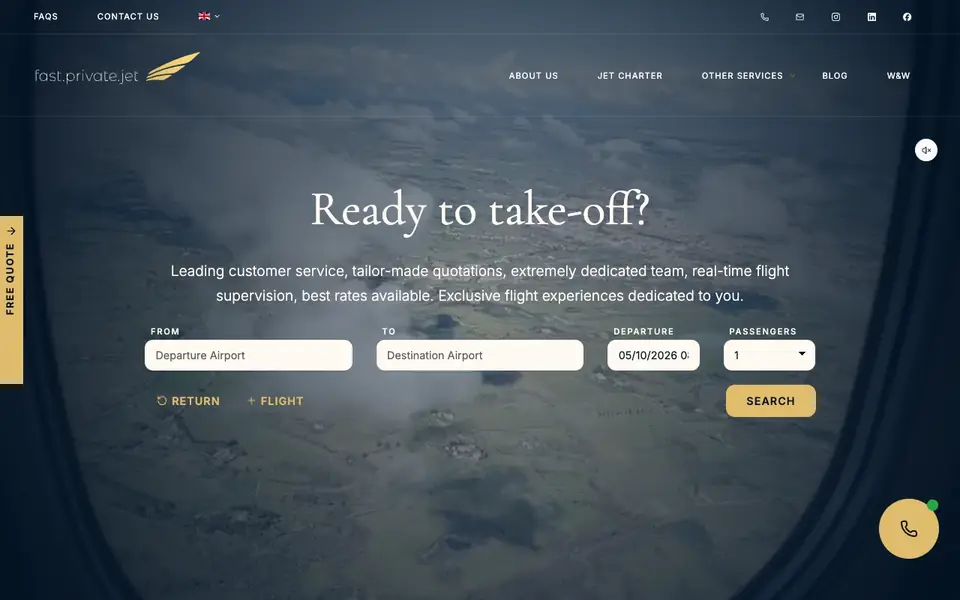 Fast Private Jet website homepage, 4 Oct 2026