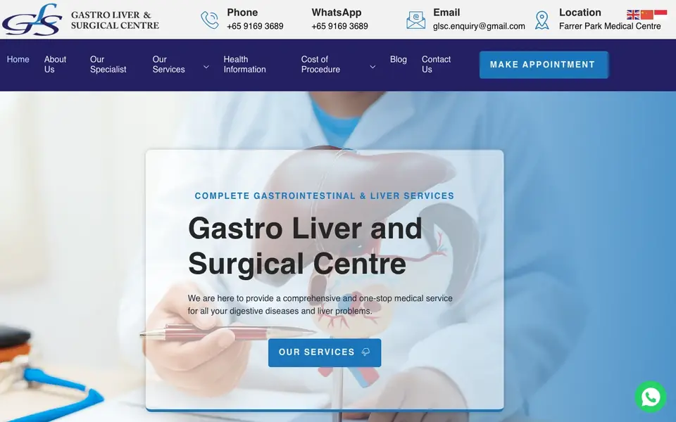 Gastro Liver & Surgical Centre website homepage, 4 Oct 2026