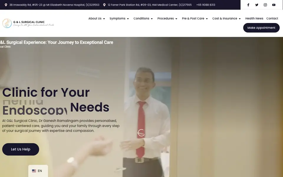 G&L Surgical Clinic website homepage, 4 Oct 2026