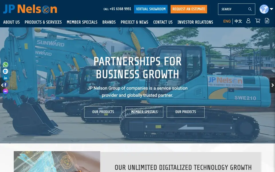 JP Nelson Equipment Pte Ltd website homepage, 4 Oct 2026