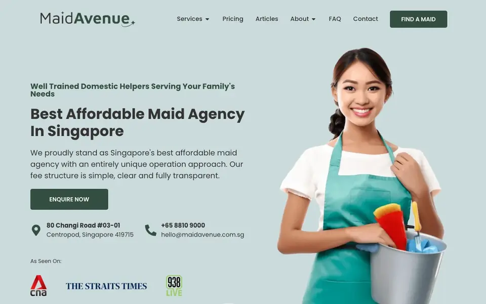 Maid Avenue website homepage, 4 Oct 2026