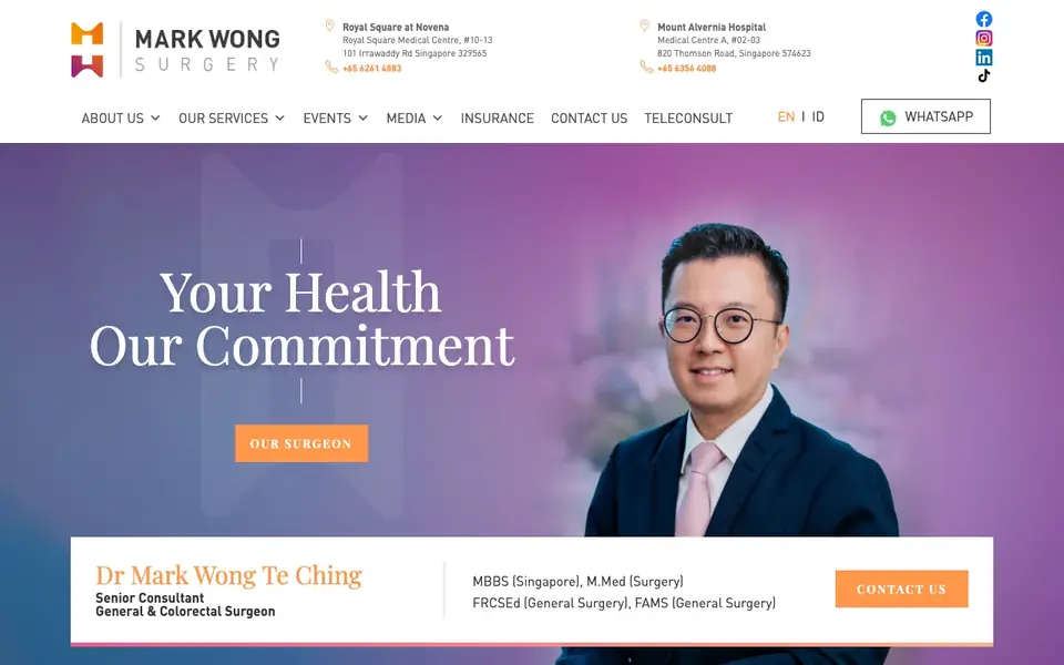 Mark Wong Surgery website homepage, 4 Oct 2026