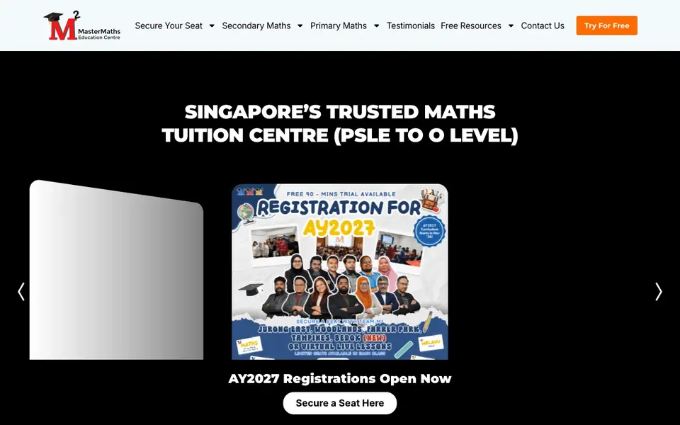 Master Maths Education Centre website homepage, 4 Oct 2026