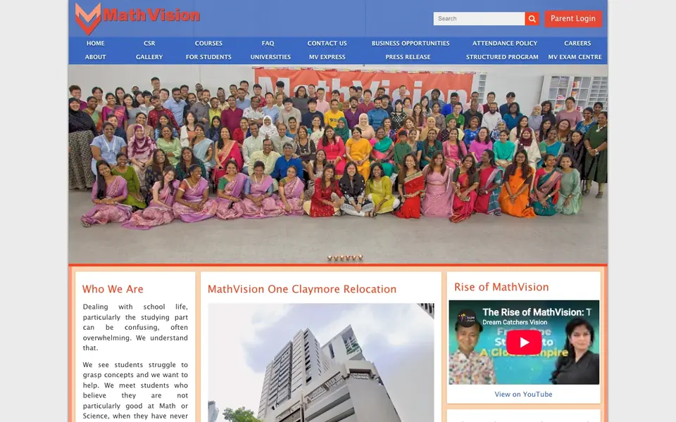 Math Vision Enrichment Centre website homepage, 4 Oct 2026