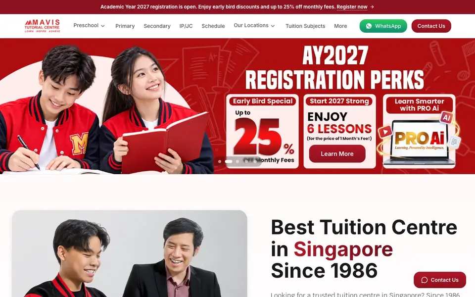 Mavis Tutorial Centre website homepage, 4 Oct 2026