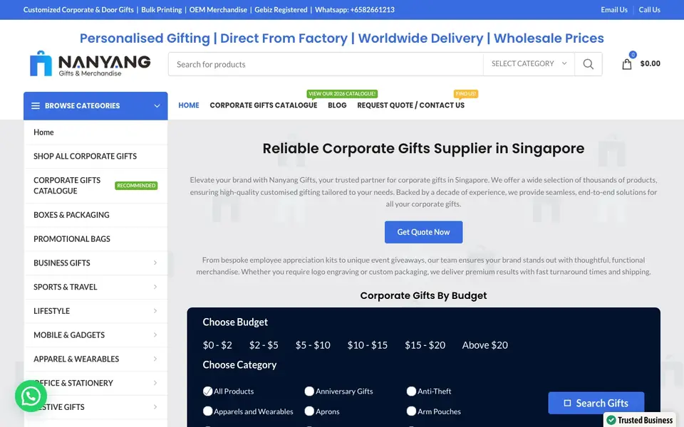 NanyangGifts website homepage, 4 Oct 2026