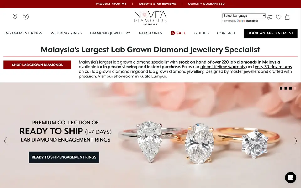 Novita Diamonds website homepage, 4 Oct 2026