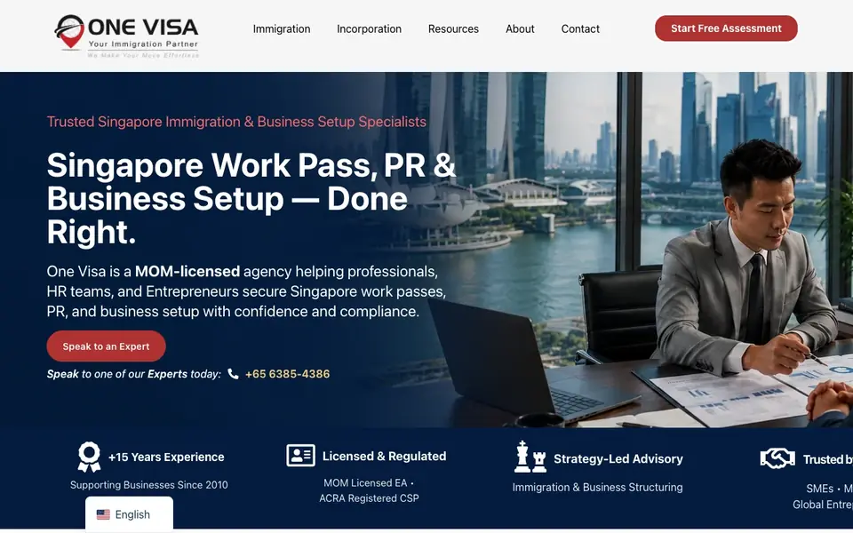 One Visa Immigration & Employment Pass Service website homepage, 4 Oct 2026