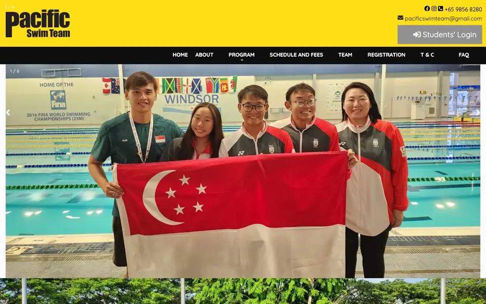 Pacific Swim Team Tampines Hub website homepage, 4 Oct 2026