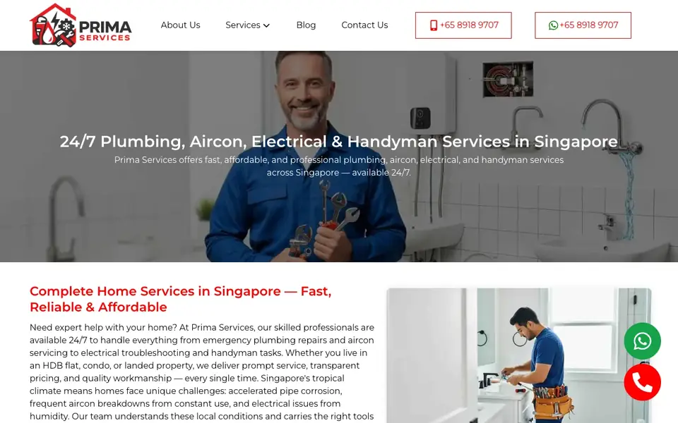 Prima Plumber website homepage, 4 Oct 2026
