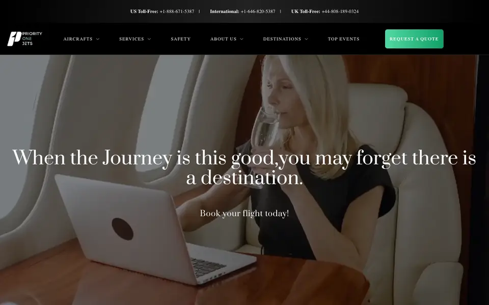 Priority One Jets website homepage, 4 Oct 2026