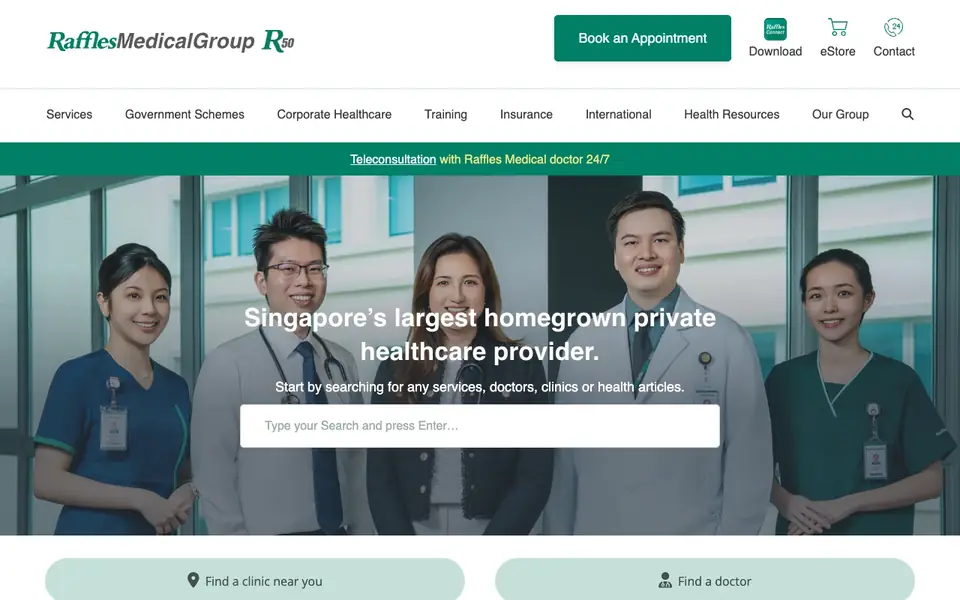 Raffles Surgery Centre website homepage, 4 Oct 2026