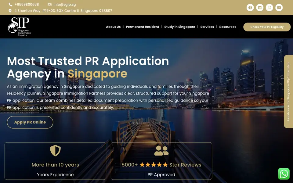 Singapore Immigration Partners website homepage, 4 Oct 2026