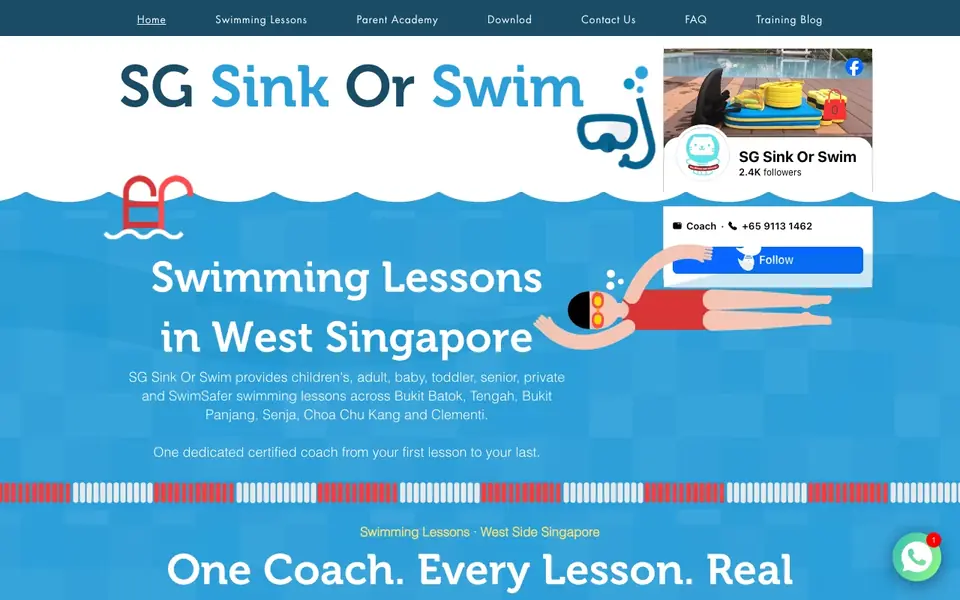SG Sink Or Swim School website homepage, 4 Oct 2026