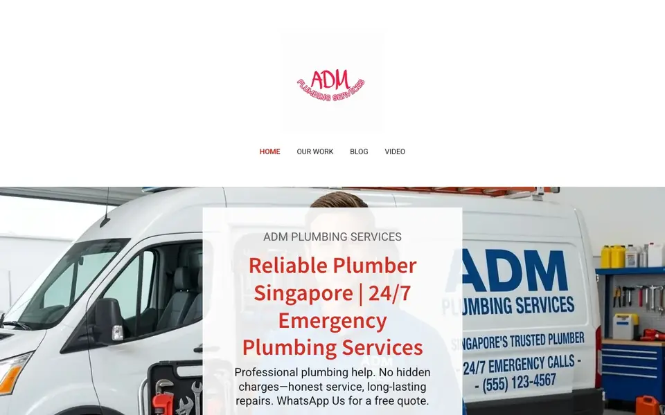 ADM Plumbing Services website homepage, 4 Oct 2026