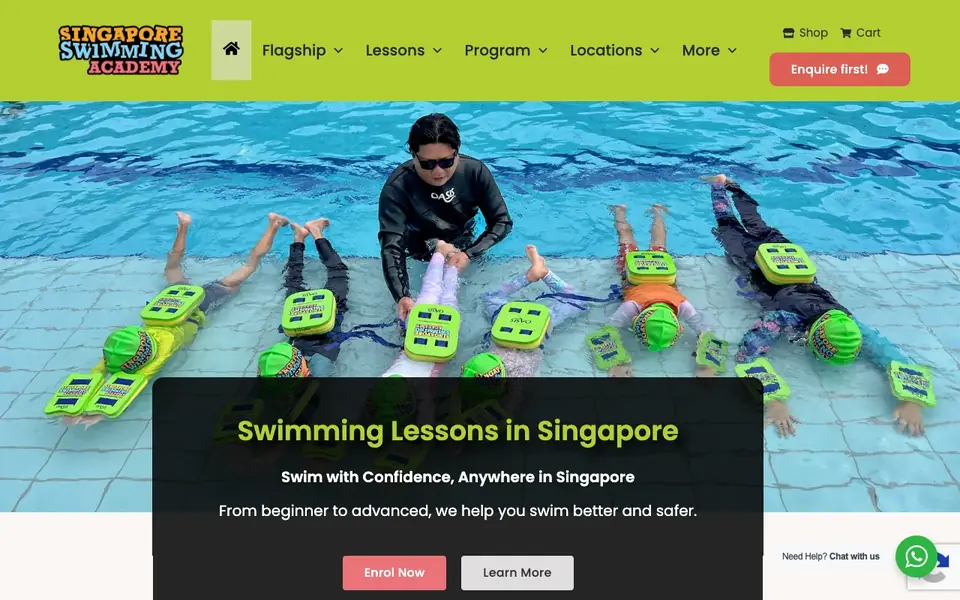 Singapore Swimming Academy website homepage, 4 Oct 2026