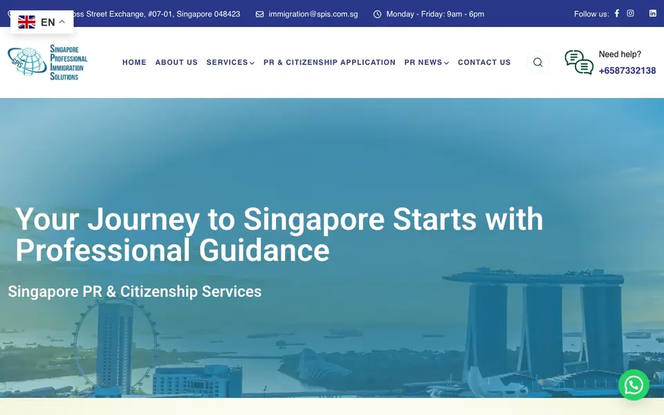 Singapore Professional Immigration Solutions (SPIS) website homepage, 4 Oct 2026