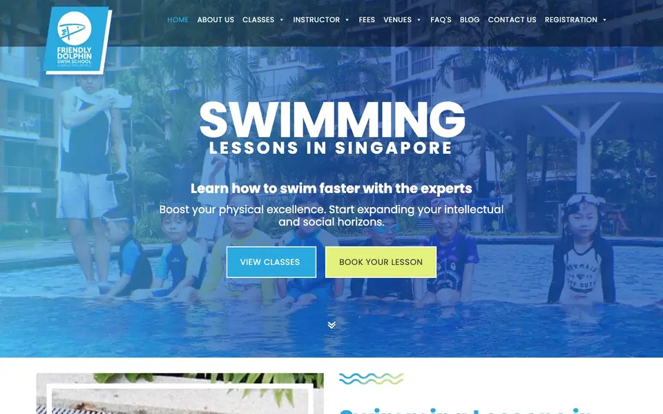 Friendly Dolphin Swim School website homepage, 4 Oct 2026