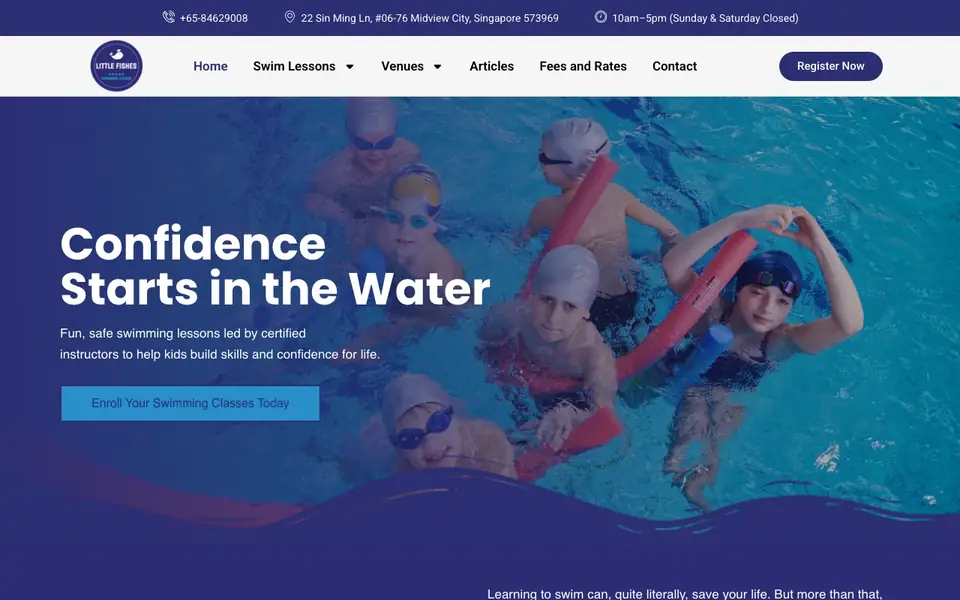 Little Fishes Swimming Lessons website homepage, 4 Oct 2026