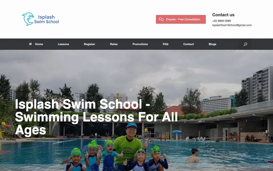 Isplash Swim School website homepage, 4 Oct 2026