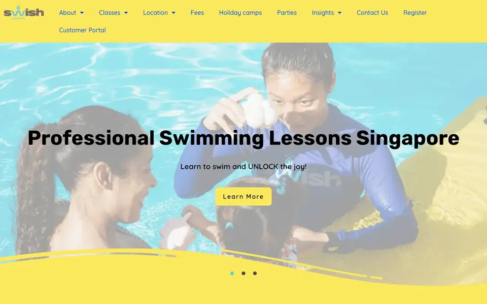 Swish! Swimming website homepage, 4 Oct 2026