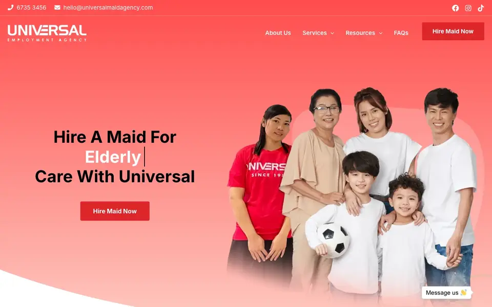 Universal Employment Agency website homepage, 4 Oct 2026