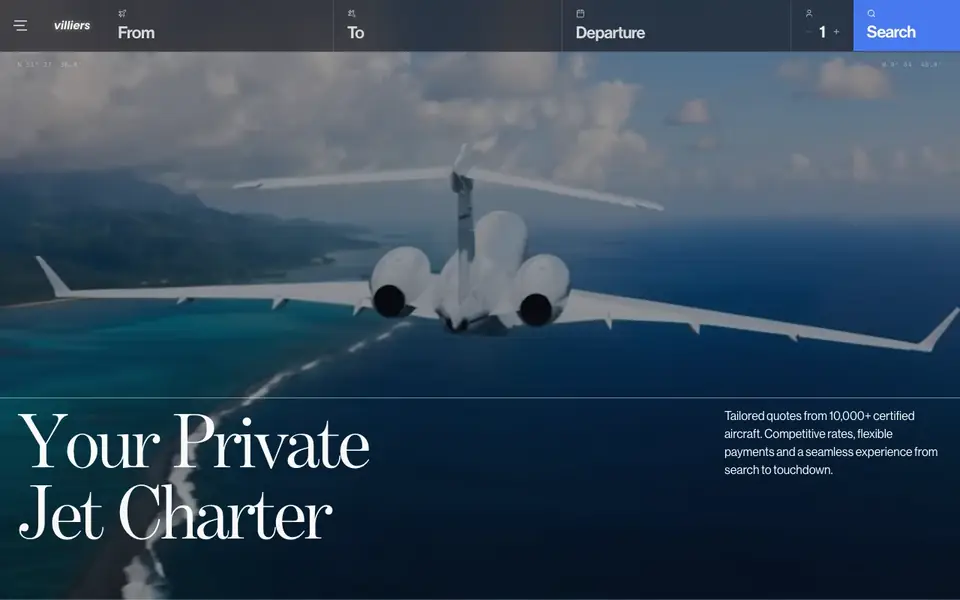Villiers Jets website homepage, 4 Oct 2026