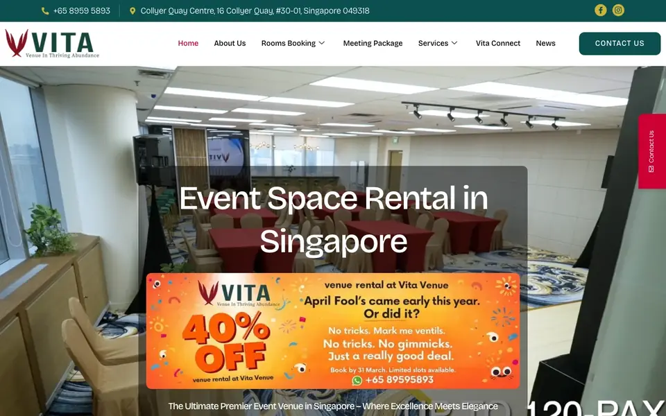 Vita Venue website homepage, 4 Oct 2026