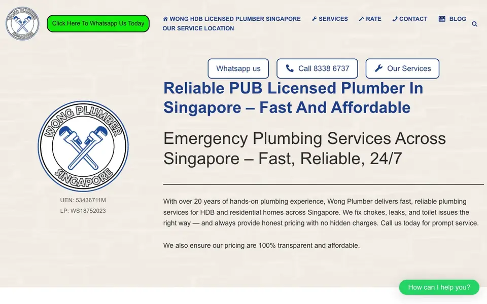 Wong Plumber website homepage, 4 Oct 2026